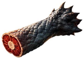 Paha basilisk berkulit sisik abu di atas talenan